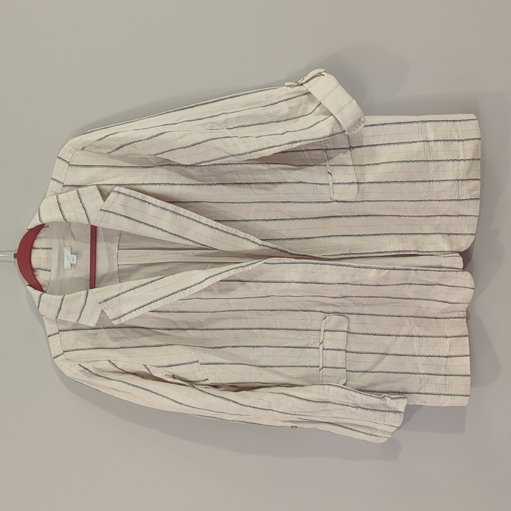 J. Jill Cream Blazer with Thin Black Stripes